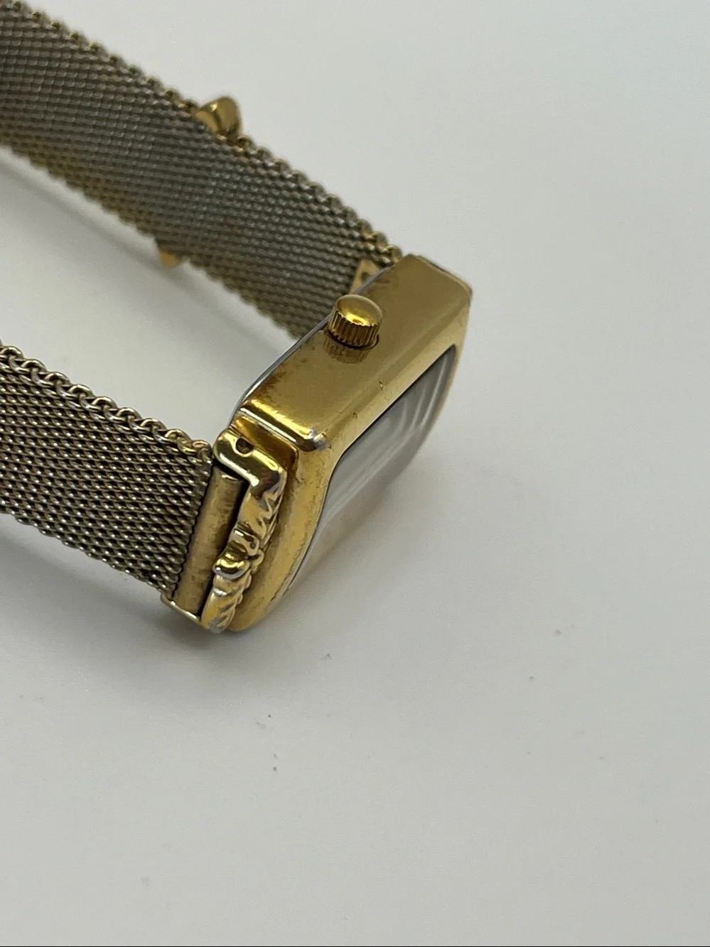 Anne Klein Women's Gold Mesh Bracelet Watch with Leaf Accents